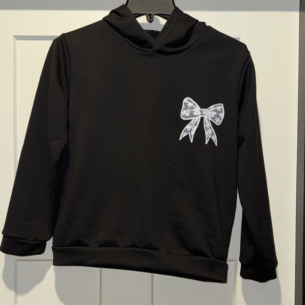 Kids Black Hoodie with White Bow